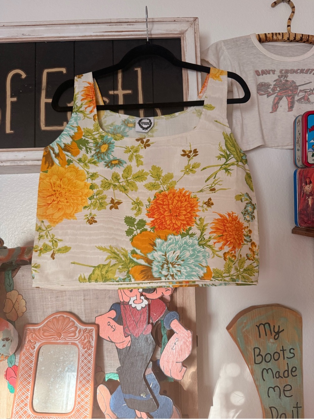 Handmade vintage 70s fabric sleeveless tank top